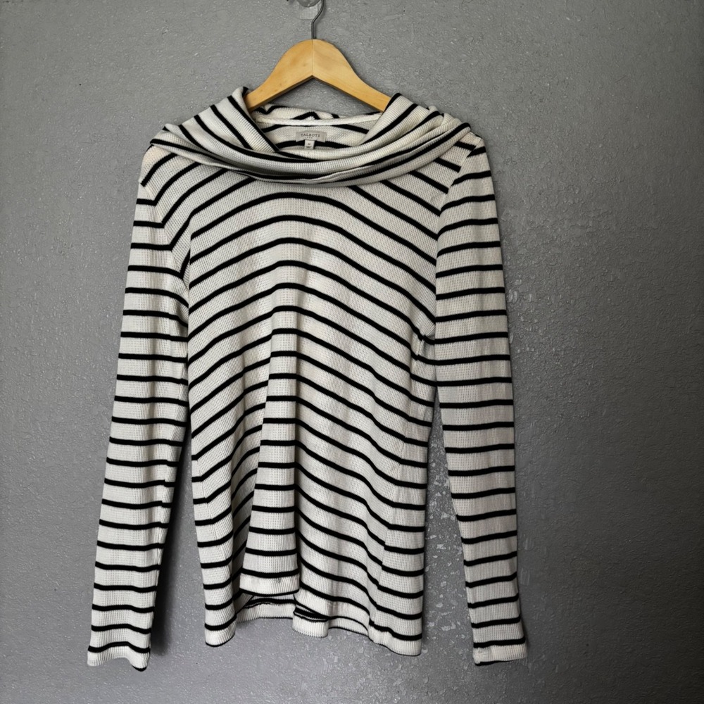 Talbots Womens Striped Cowl Neck Long Sleeve Thermal Top Size M Made in‎ India
